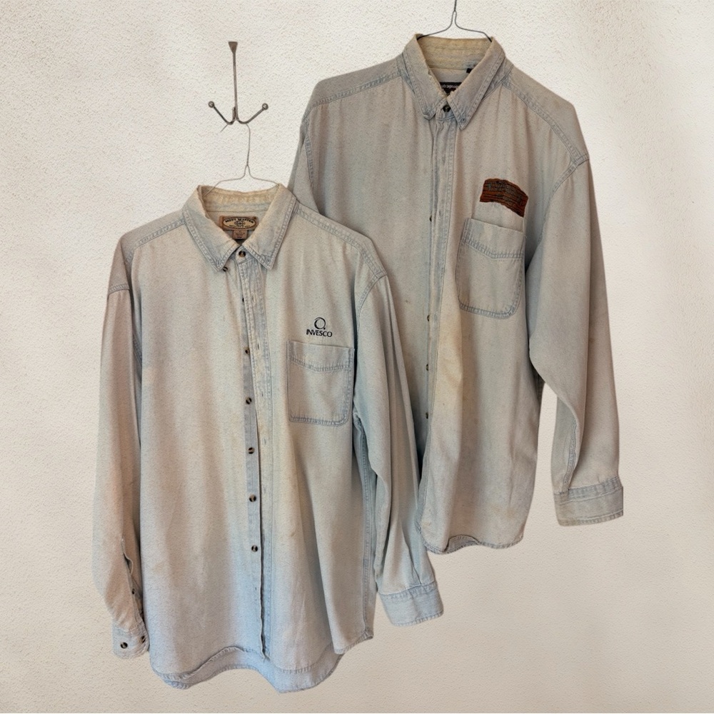 Lot of 2 Chambray Shirts – Men’s XL – Distressed / Workwear / Worn-In